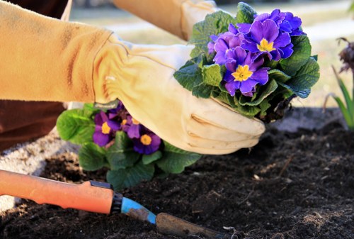 Team member repairing a garden border after a complaint